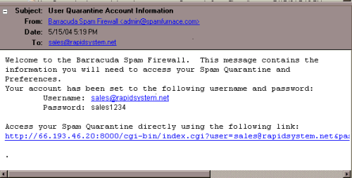 User Quarantine Account Information